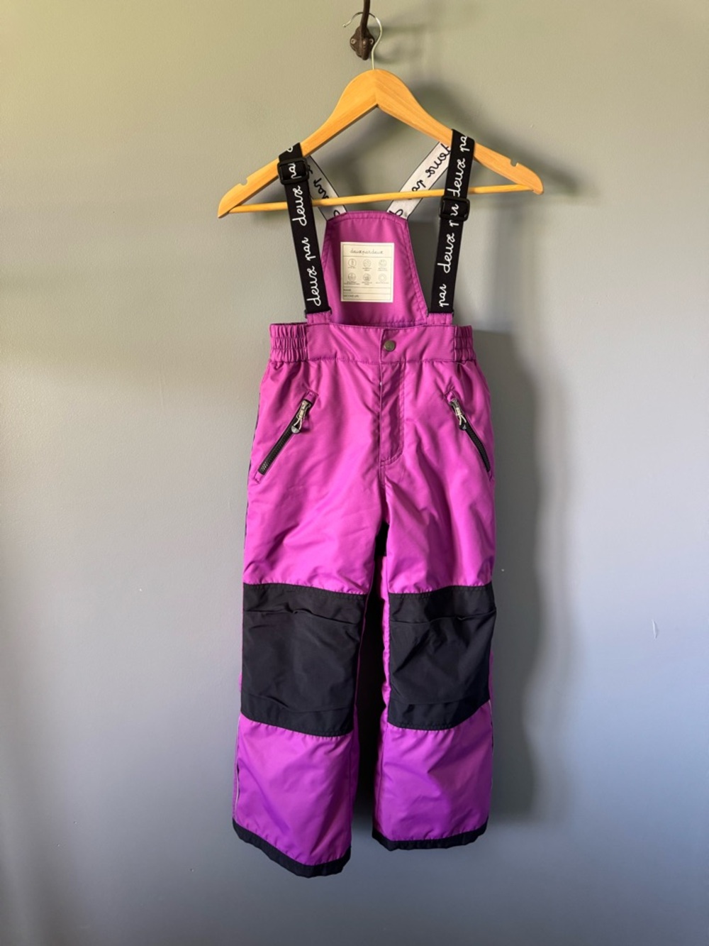 Deux Par Deux Girls Size 7 Snow Bib Pants Pink Black Waterproof Ski Snowboard
